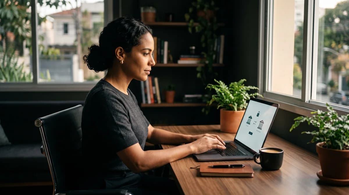 Empresária conectando as contas bancárias da empresa pelo Open Finance
