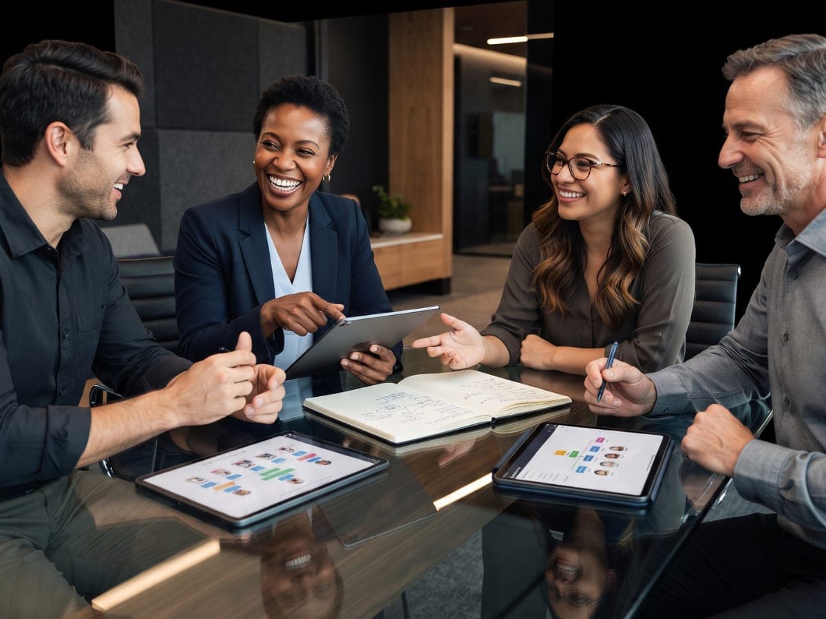 Equipe reunida acompanhando analytics e indicadores operacionais